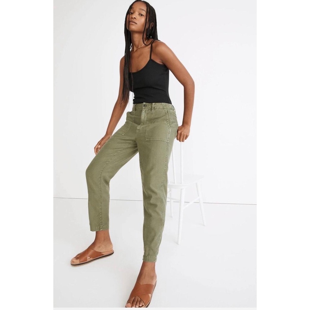 Madewell Griff High Rise Utility Fatigue Pants Green Cotton Tapered Size 29